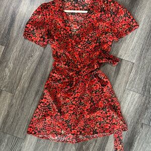 Red Floral Wrap Dress